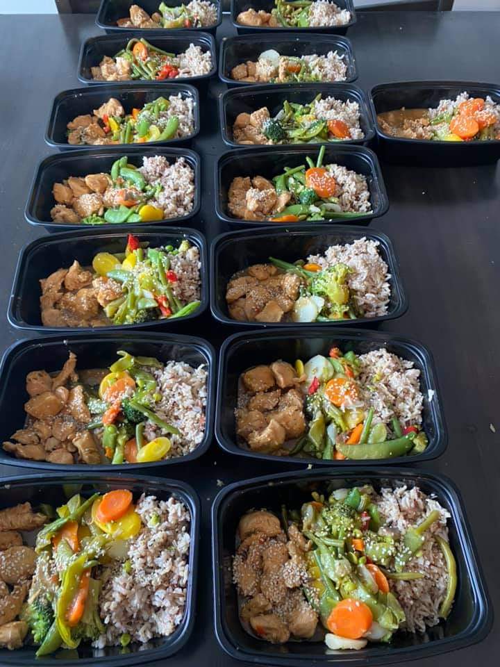 line up food trays prepared meals